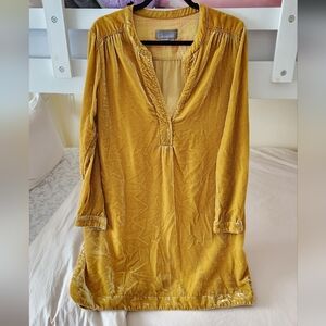 Anthropologie Velvet Chartreuse Melody Tunic Long Sleeve Dress Med Holiday Boho